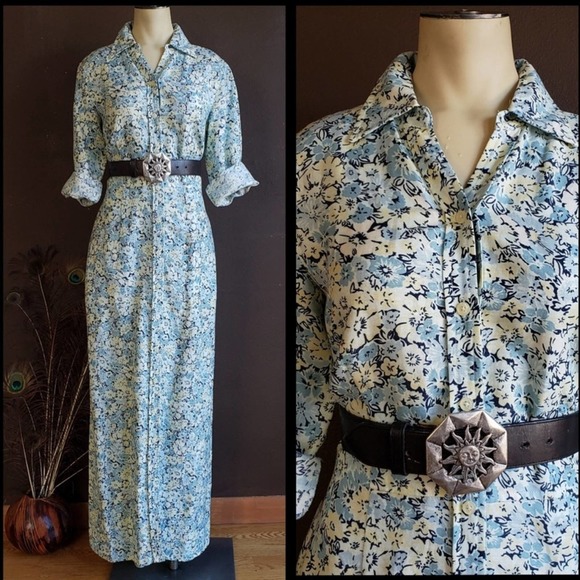 Eddie Bauer Blue Floral Maxi Dress - Picture 1 of 8